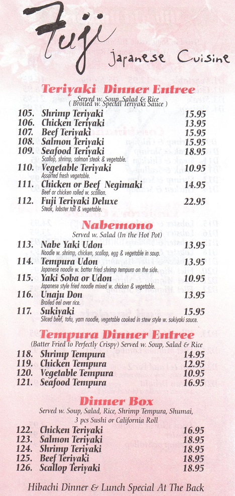  FUJI Japanese Steak House in Hazlet  Menu